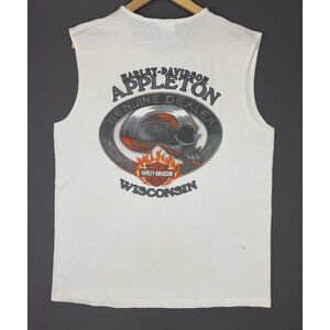 Vintage Y2K Harley Davidson Motorcycle Appleton Wisconsin White Chopped Sleeve T